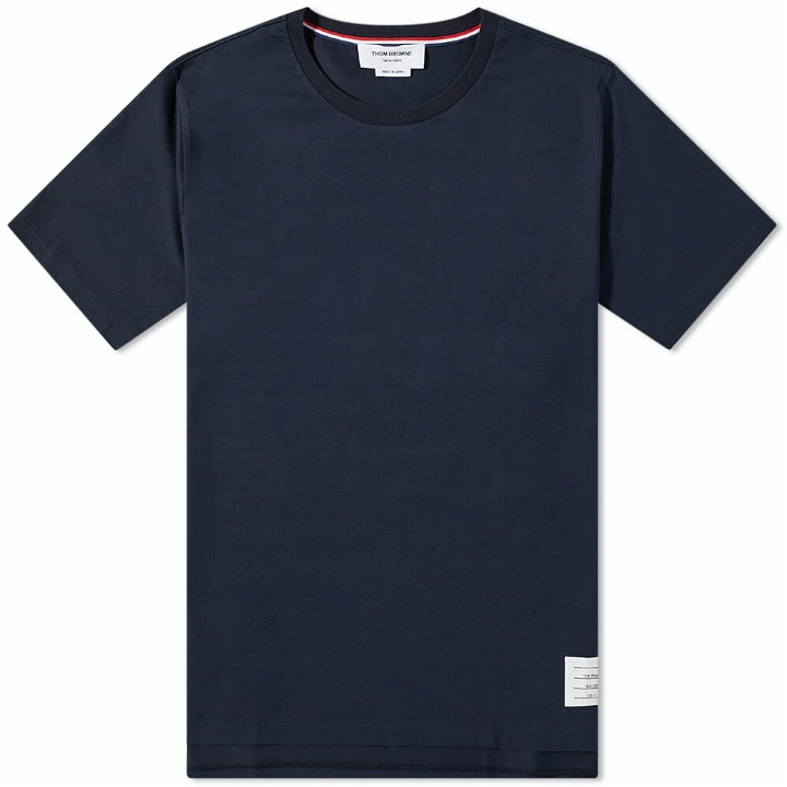 Photo: Thom Browne Men's Relaxed Fit Side Split Classic T-Shirt in Navy