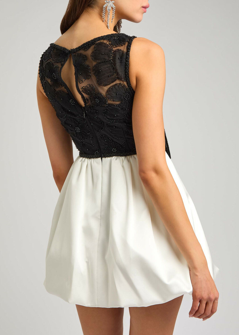 Self-portrait Bead-embellished Tulle and Satin Mini Dress Black And White