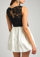 Self-portrait Bead-embellished Tulle and Satin Mini Dress Black And White