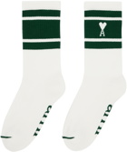 AMI Paris White & Green Ami de Cœur Striped Socks