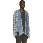 Greg Lauren Blue Plaid Mized Kimono Cardigan