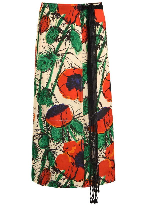 Photo: Wales Bonner Antille Satin Midi Wrap Skirt Red