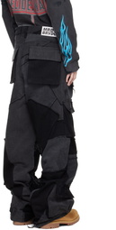 Who Decides War Black Destroyed Denim Cargo Pants