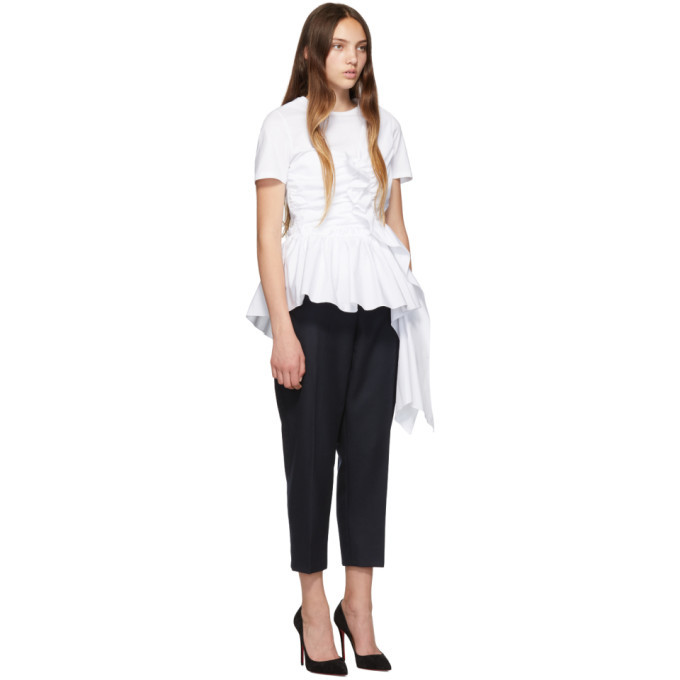 トップス AlexanderMcQueen PEPLUM T-SHIRT Alexander McQueen White Deconstructed Peplum T-Shirt