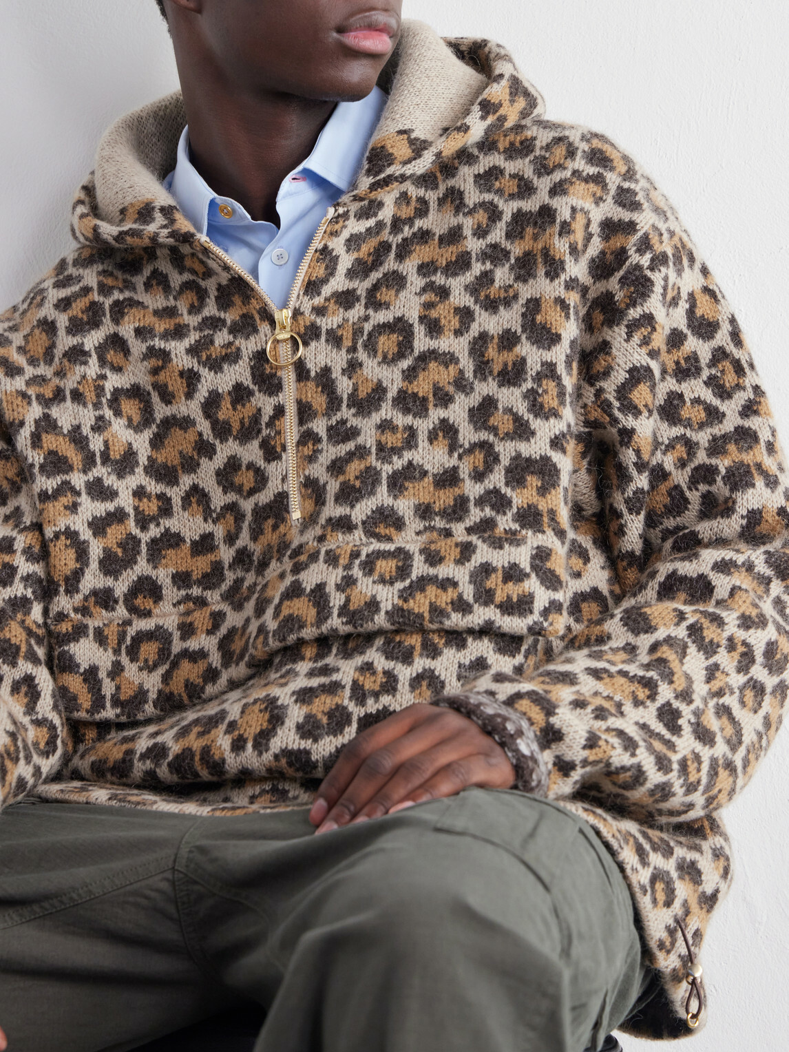 KAPITAL - Hooded Leopard-Jacquard Half-Zip Sweater - Neutrals KAPITAL
