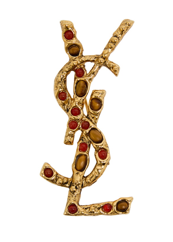 Photo: Saint Laurent Cassandre Stone-embellished Brooch - Gold - One Size