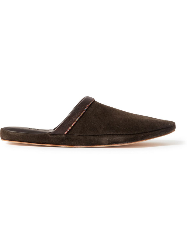 Photo: Paul Smith - Striped Leather-Trimmed Suede Slippers - Brown