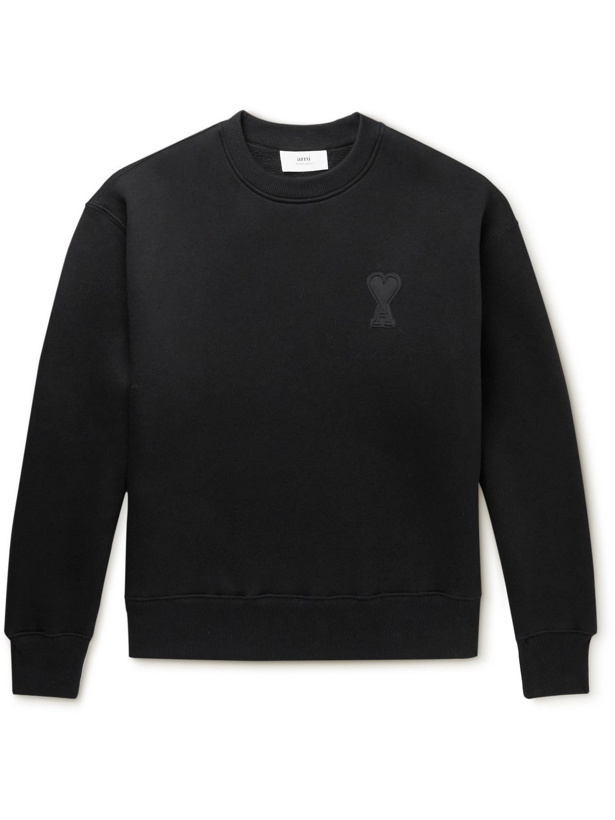 Photo: AMI PARIS - Oversized Logo-Appliquéd Cotton-Blend Jersey Sweatshirt - Black