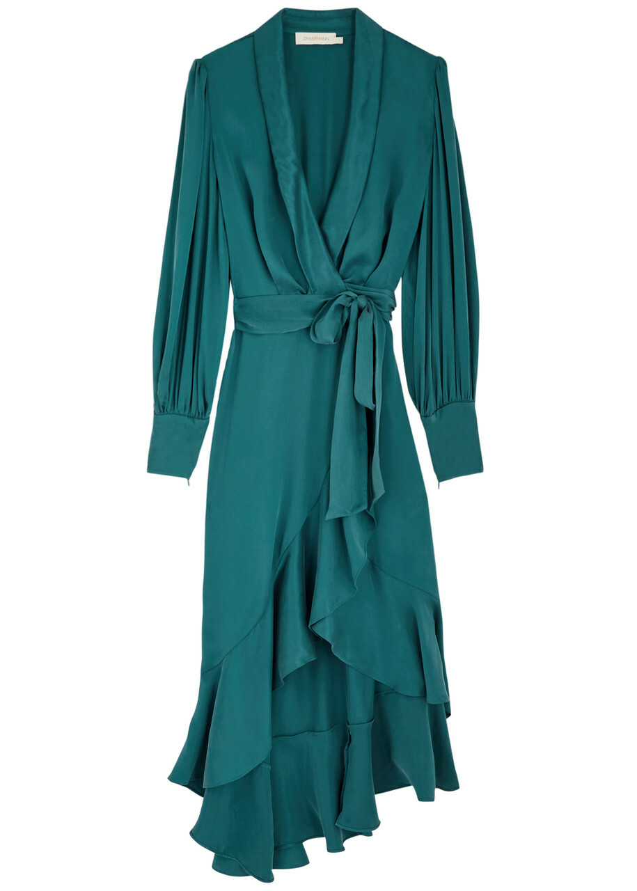 Zimmermann Silk-satin Midi Wrap Dress Teal Zimmermann