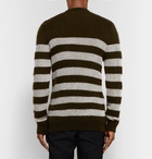 Balmain - Slim-Fit Buttoned Striped Metallic Knitted Sweater - Men - Green