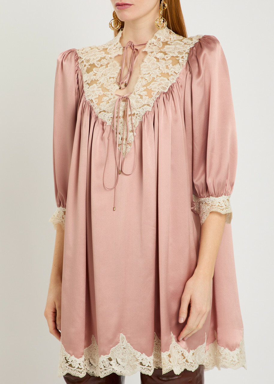 Chloe Lace and Silk Mini Dress Light Pink