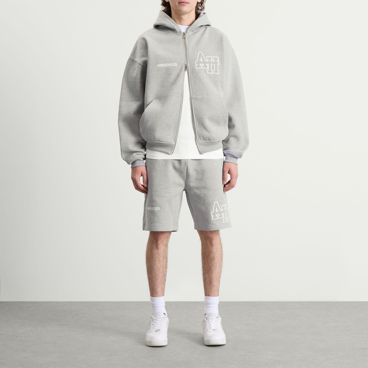 ANNIE HOOD Men's College Sweat Shorts in Grey/Grey