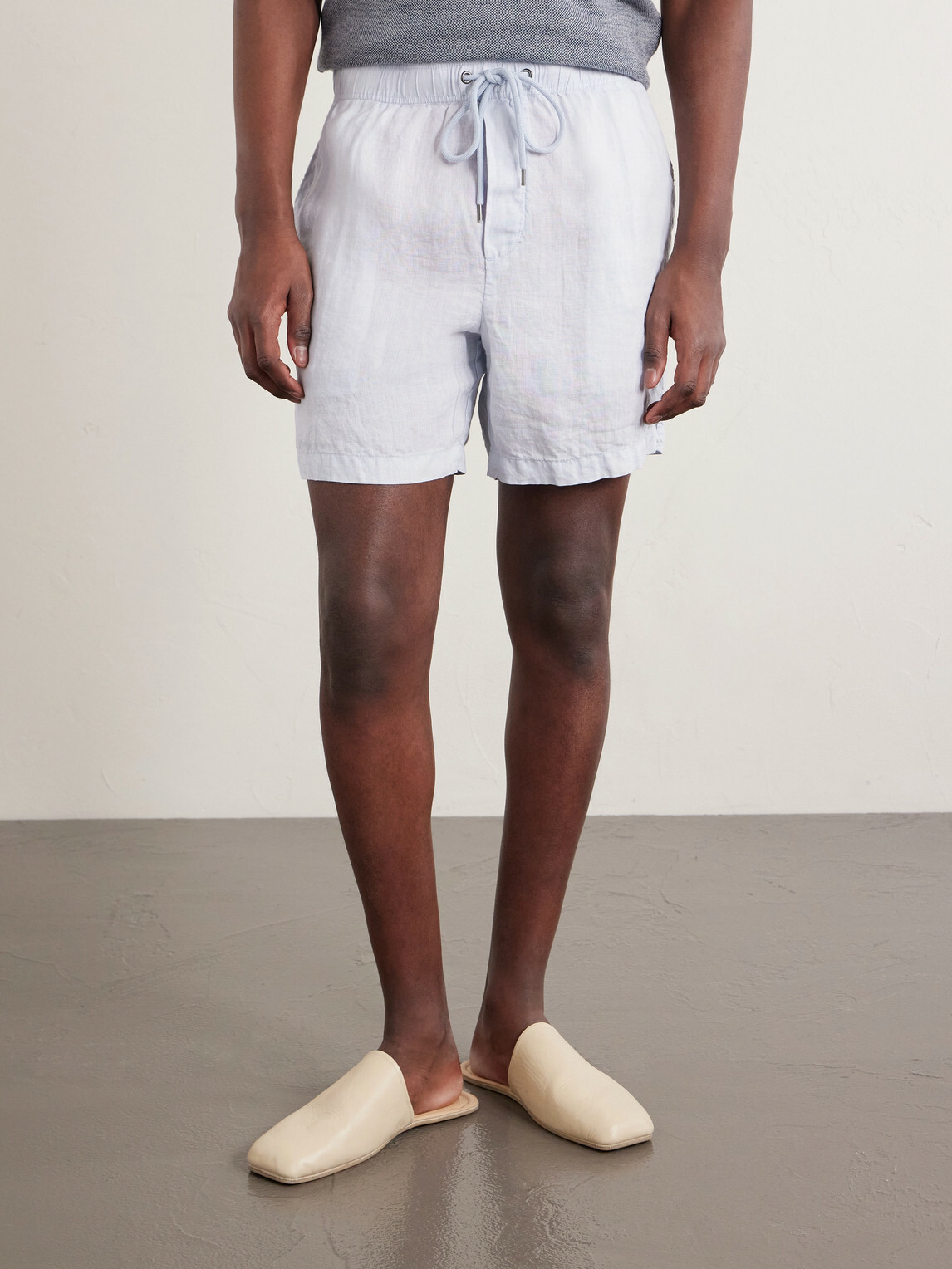 James Perse - Straight-Leg Garment-Dyed Linen Drawstring Shorts - Blue