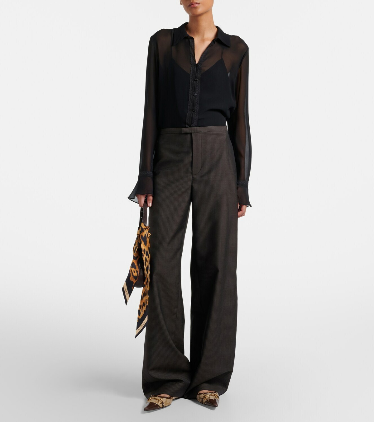 Gucci Savoy Horsebit leather-trimmed ballet flats