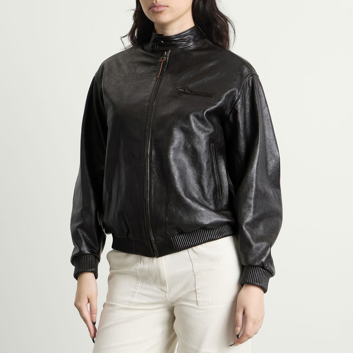 Nothing Written Women's Leather Single Rider Jacket in Black