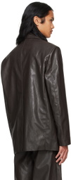 System Brown Button Faux-Leather Blazer