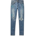 AMIRI - Skinny-Fit Distressed Paint-Splattered Stretch-Denim Jeans - Light denim