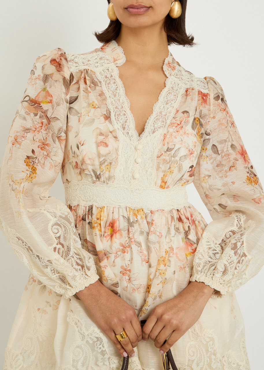 Zimmermann Luna Lace-trimmed Linen-blend Mini Dress Cream