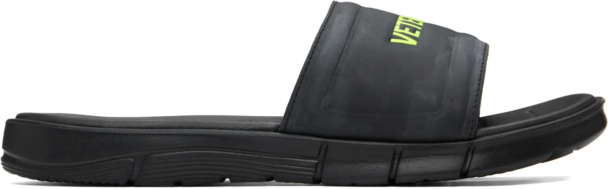 VETEMENTS Black Reebok Edition Logo Pool Slides Vetements