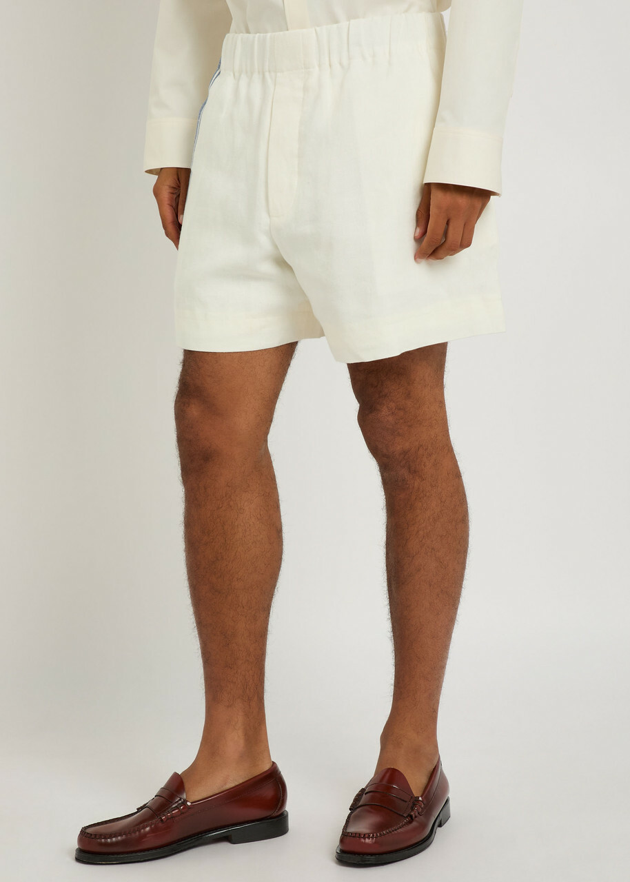 JW Anderson Jersey Striped Jacquard Linen Shorts Off White