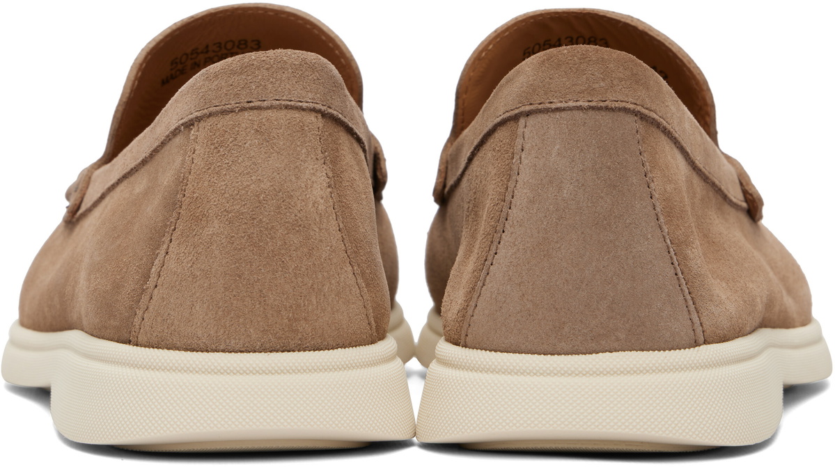 BOSS Beige Debossed-Logo Suede Loafers