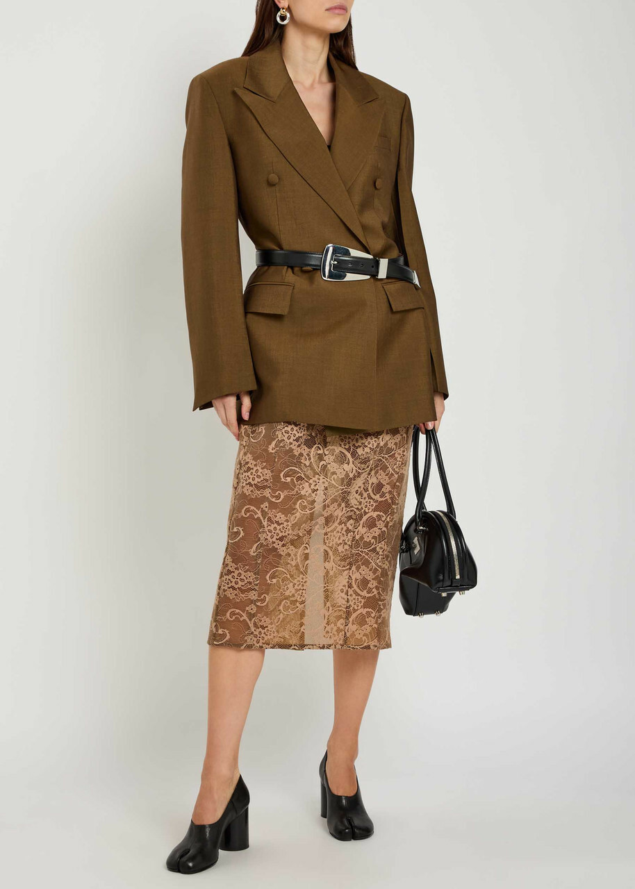 Acne Studios Floral-embroidered Lace Midi Skirt Brown