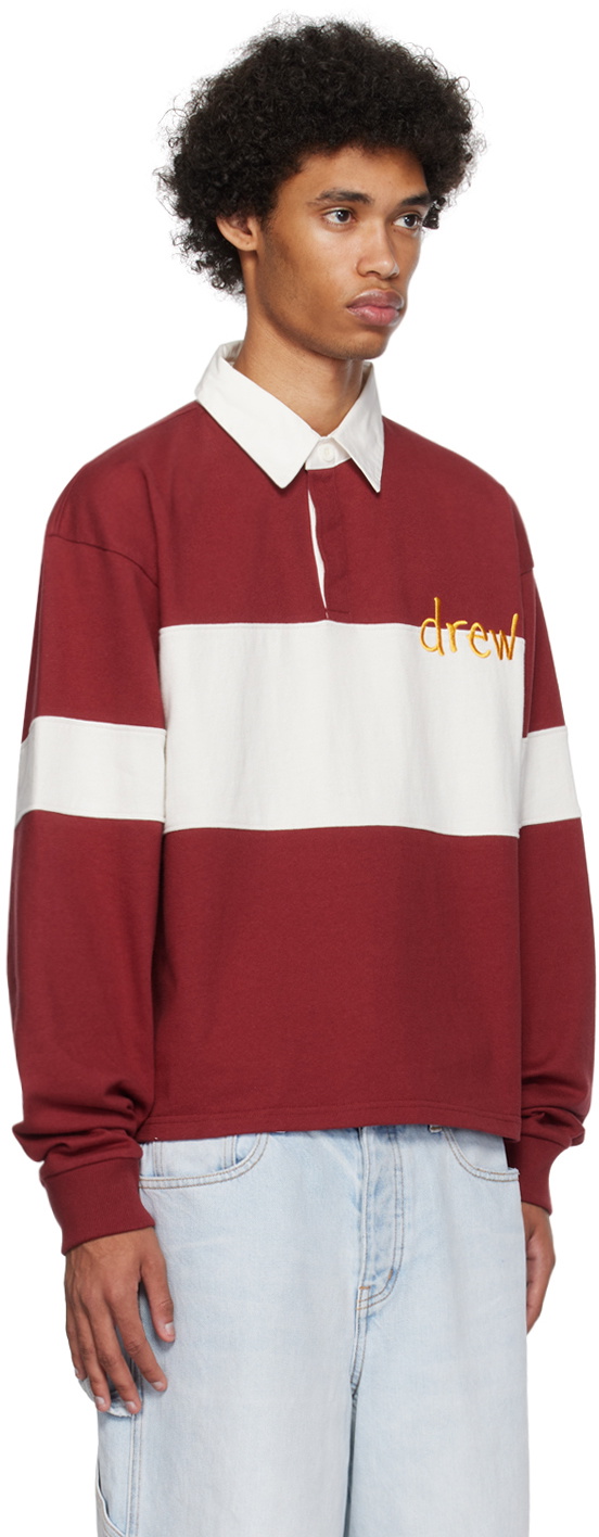 drew house Burgundy & White Embroidered Long Sleeve Polo