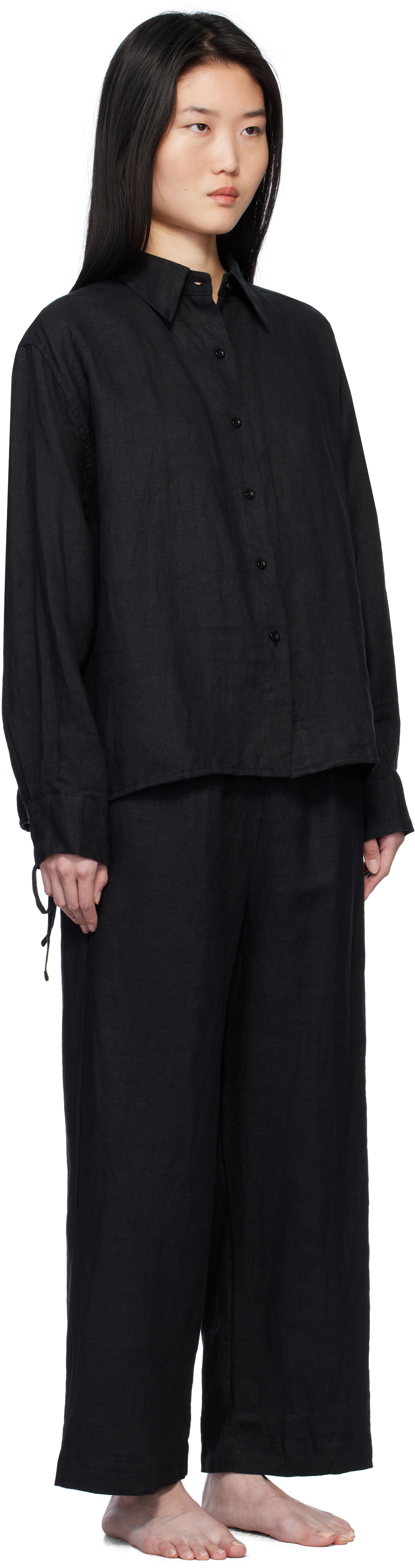 Deiji Studios Black Tie Split Pyjama Set