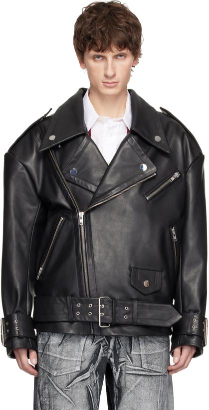 Photo: VAQUERA Black Oversized Moto Leather Jacket