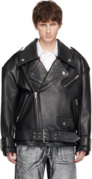 VAQUERA Black Oversized Moto Leather Jacket