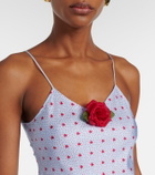 Rodarte Floral-appliqué printed silk slip dress