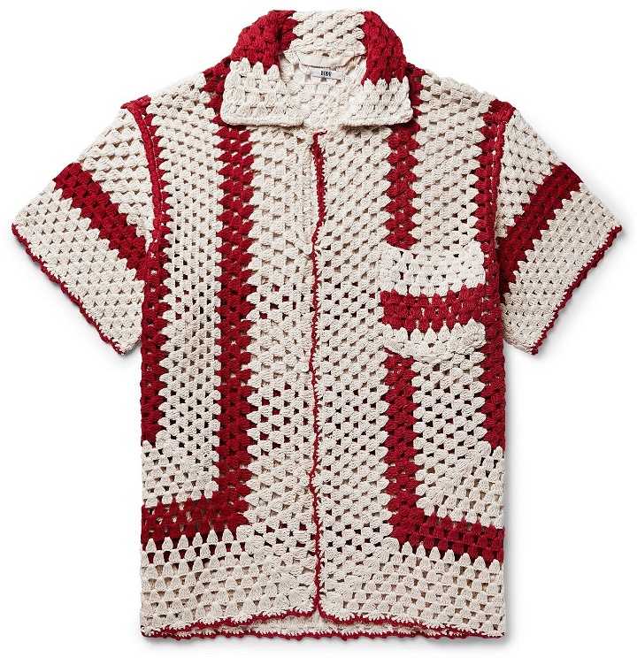 Photo: BODE - Big Top Striped Crocheted Cotton Shirt - Red
