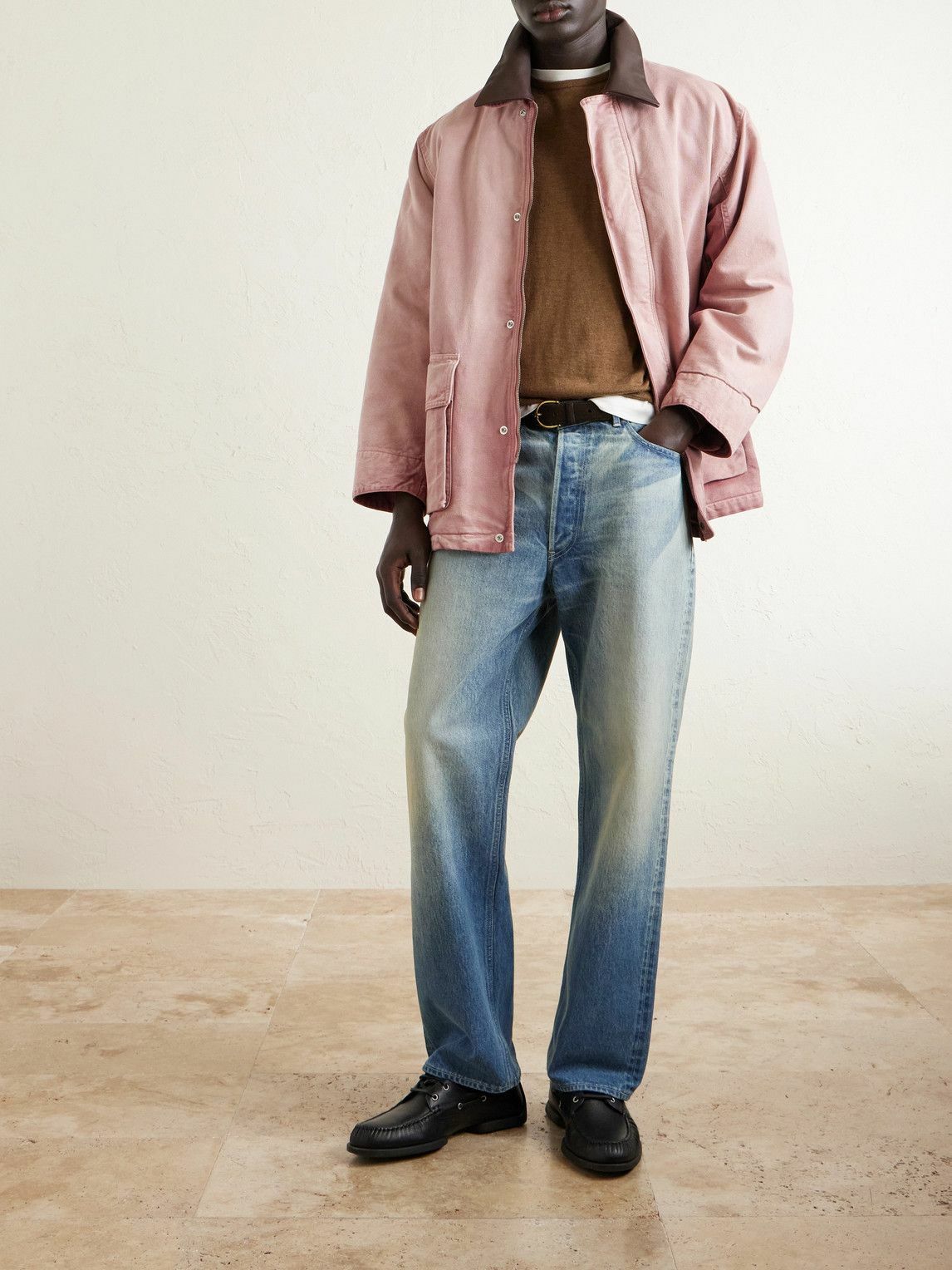 AURALEE Beige and Grey Light Melton Double-Breasted Coat Auralee