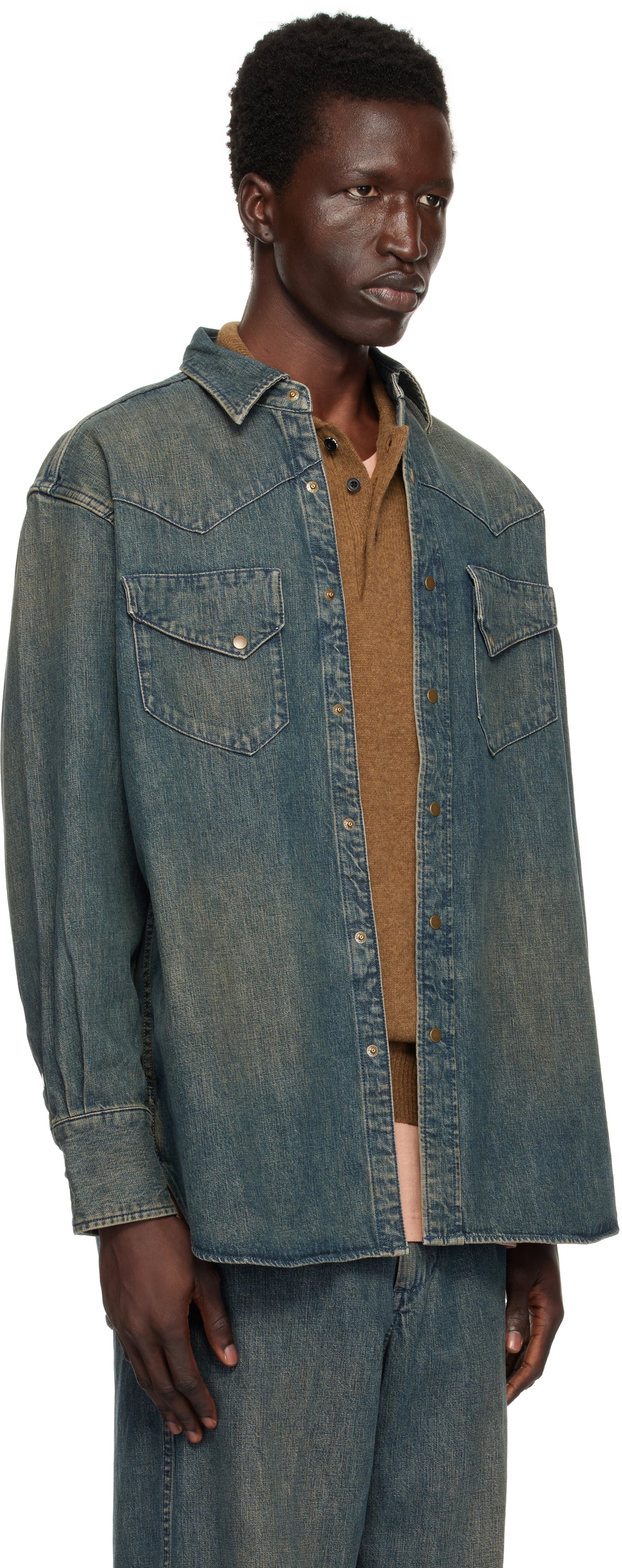 BEAMS PLUS Blue Western Double Dye Denim Shirt