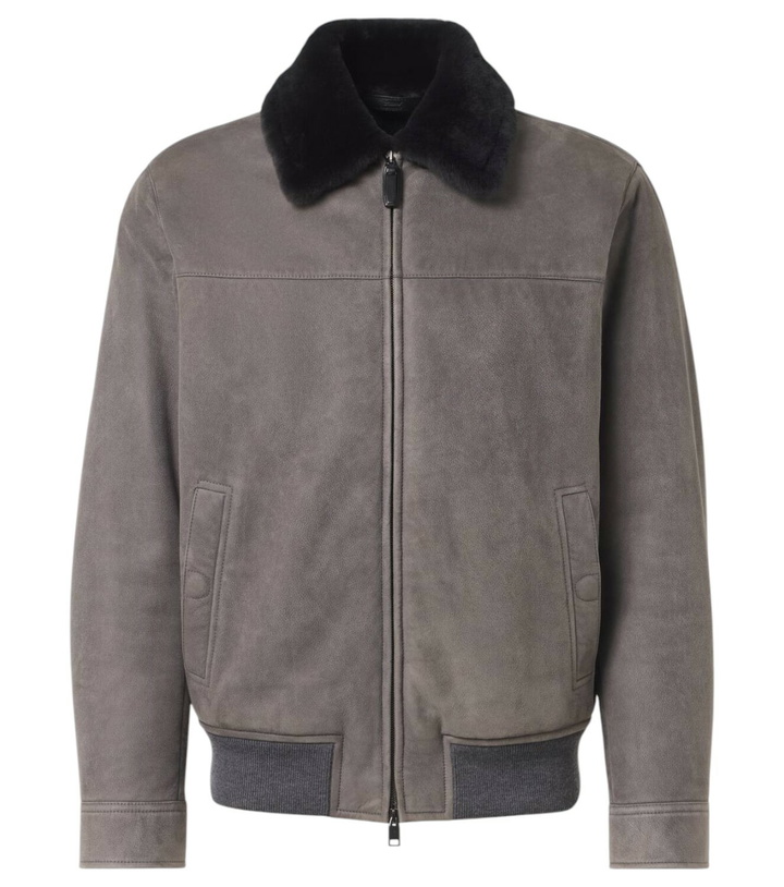 Photo: Brioni Shearling-trimmed suede bomber jacket