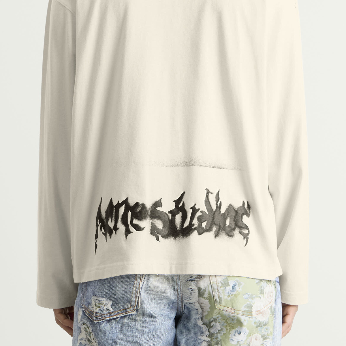 Acne Studios Men's Exford Long Sleeve Goth Logo T-Shirt in Dusty White