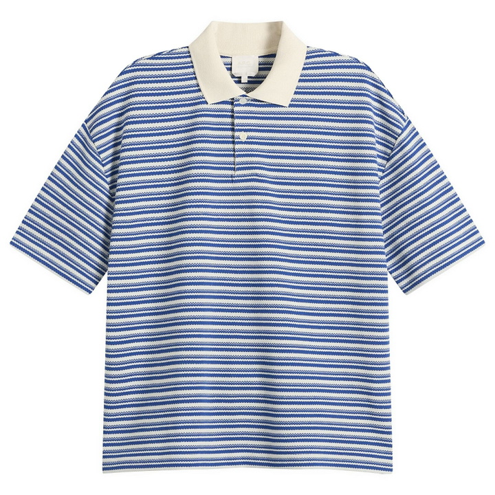 Photo: A.P.C. Men's Ruben Jacquard Stripe Polo in Blue/White