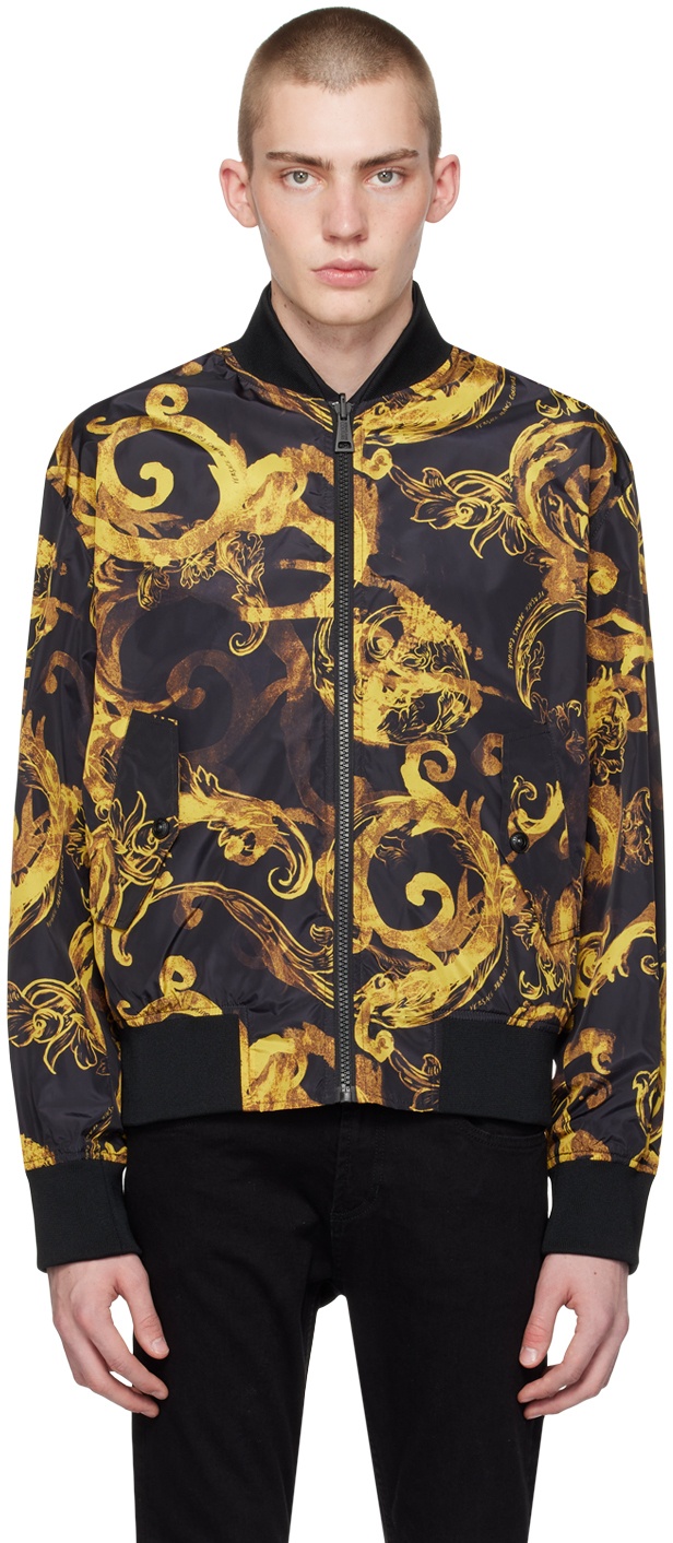 Photo: Versace Jeans Couture Black & Yellow Watercolor Couture Reversible Bomber Jacket