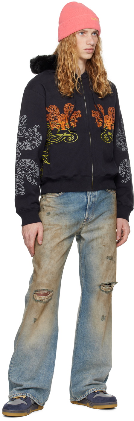 【関税込み】Acne Studios ブラック Layered Knitted フーディ Acne Studios Black Printed Zip Hoodie Acne Studios