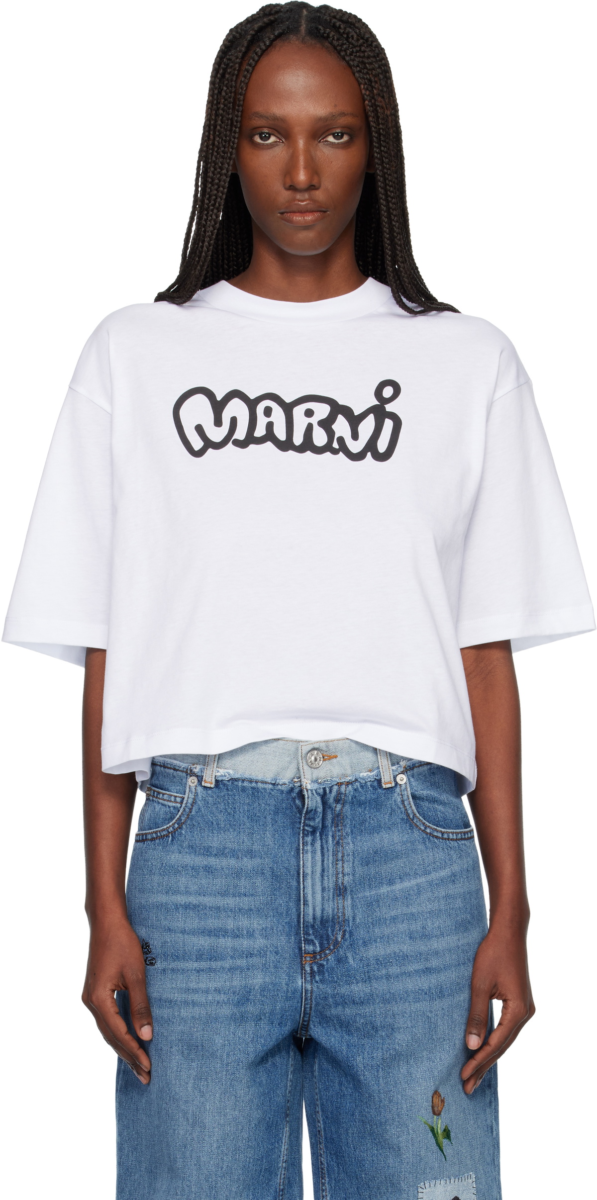 Marni White Sprayed Marni Logo Jersey T-shirt