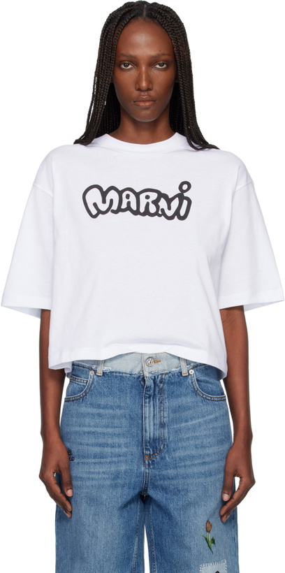 Photo: Marni White Sprayed Marni Logo Jersey T-shirt