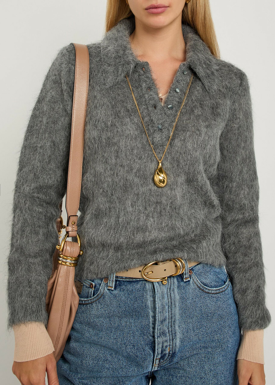 Chloe Brushed Knit Wool-blend Polo top Grey