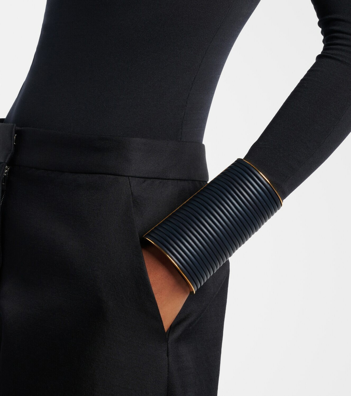 Alaïa Leather-trimmed cuff bracelet