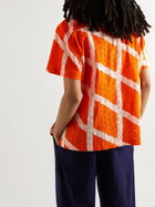 Post-Imperial - Ijebu Camp-Collar Checked Broderie Anglaise Cotton Shirt - Orange