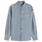 Dubbleware Men's Vintage B.D. Shirt in Denim Stripe Indigo Washed