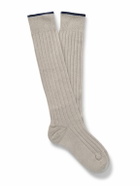 Brunello Cucinelli - Ribbed Virgin Wool-Blend Socks - Neutrals