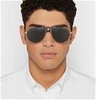 Cartier Eyewear - Aviator-Style Leather-Trimmed Gold-Tone Sunglasses - Gold