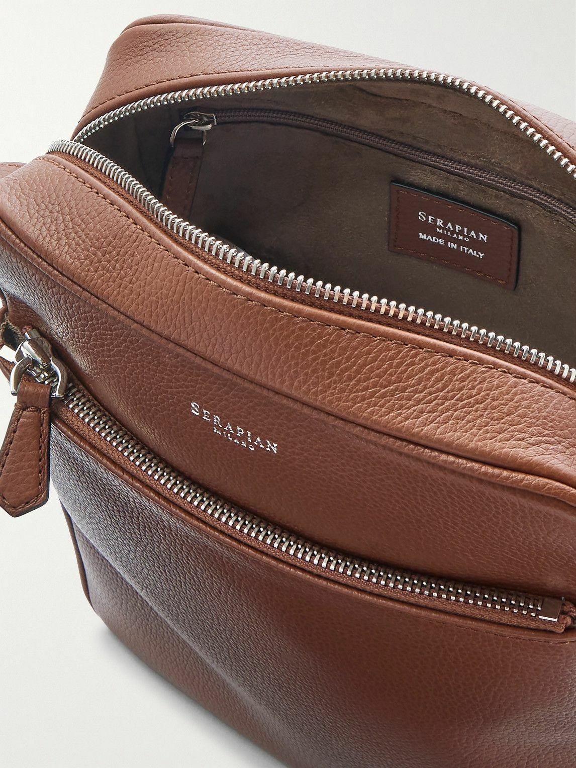 Serapian - North South Leather-Trimmed Logo-Print Coated-Canvas Messenger Bag