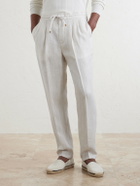 Brunello Cucinelli - Straight-Leg Pinstriped Pleated Linen Trousers - White