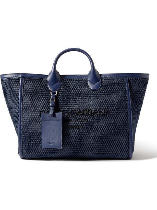 Photo: DOLCE & GABBANA - Logo-Embroidered Leather-Trimmed Cotton-Canvas Tote Bag